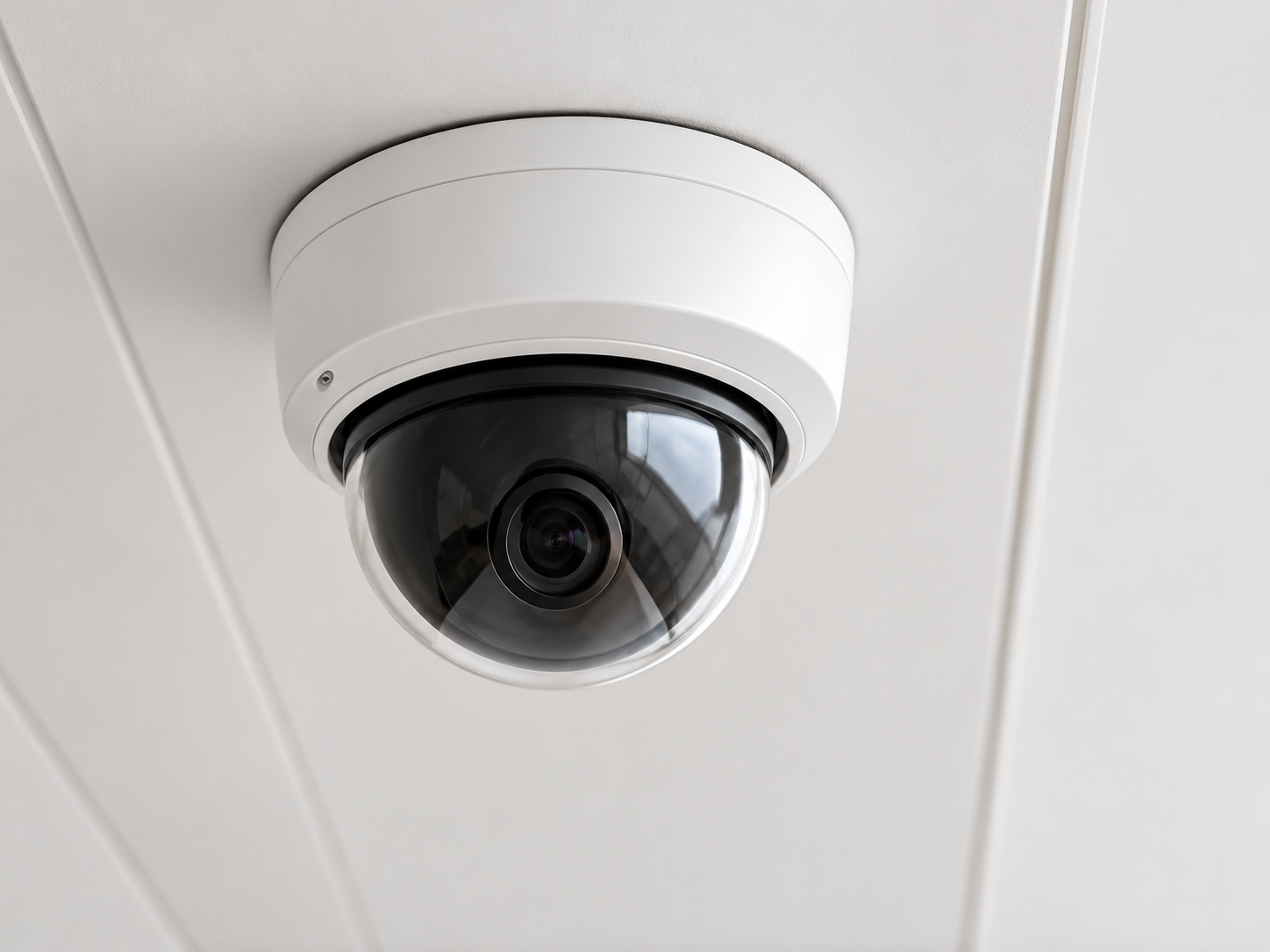 Cámara domo de vigilancia en techo blanco