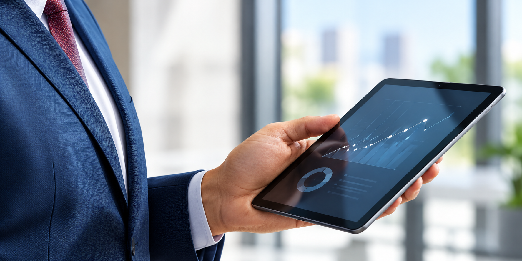 Profesional con tablet y gráfico financiero