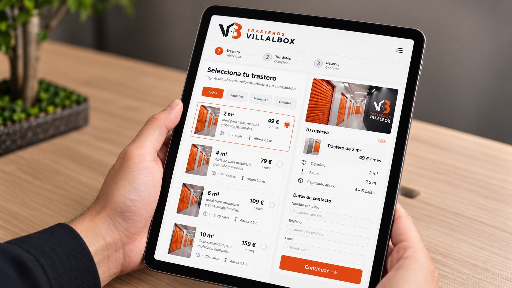 Reserva de trastero en tablet