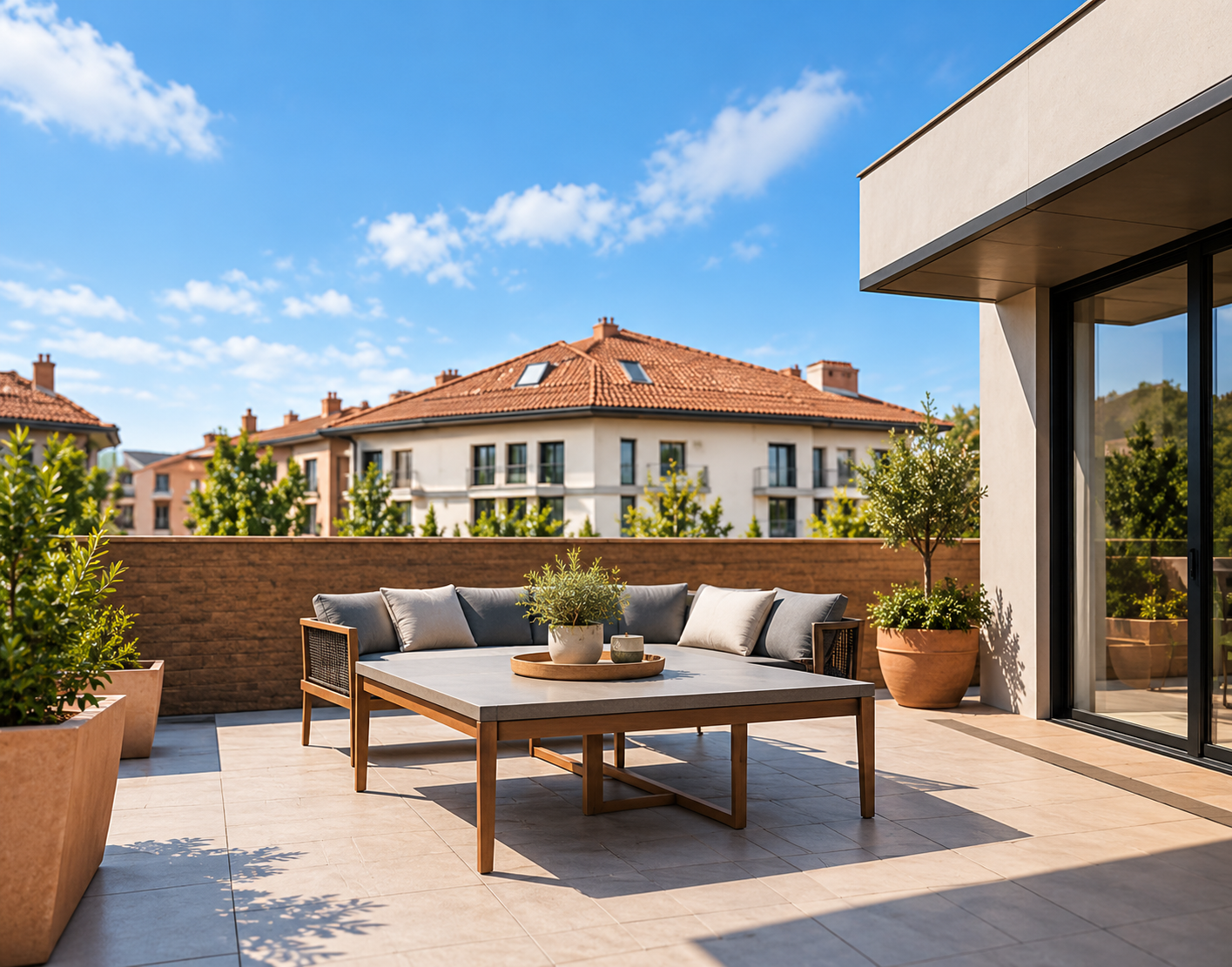 Terraza mediterránea contemporánea al sol